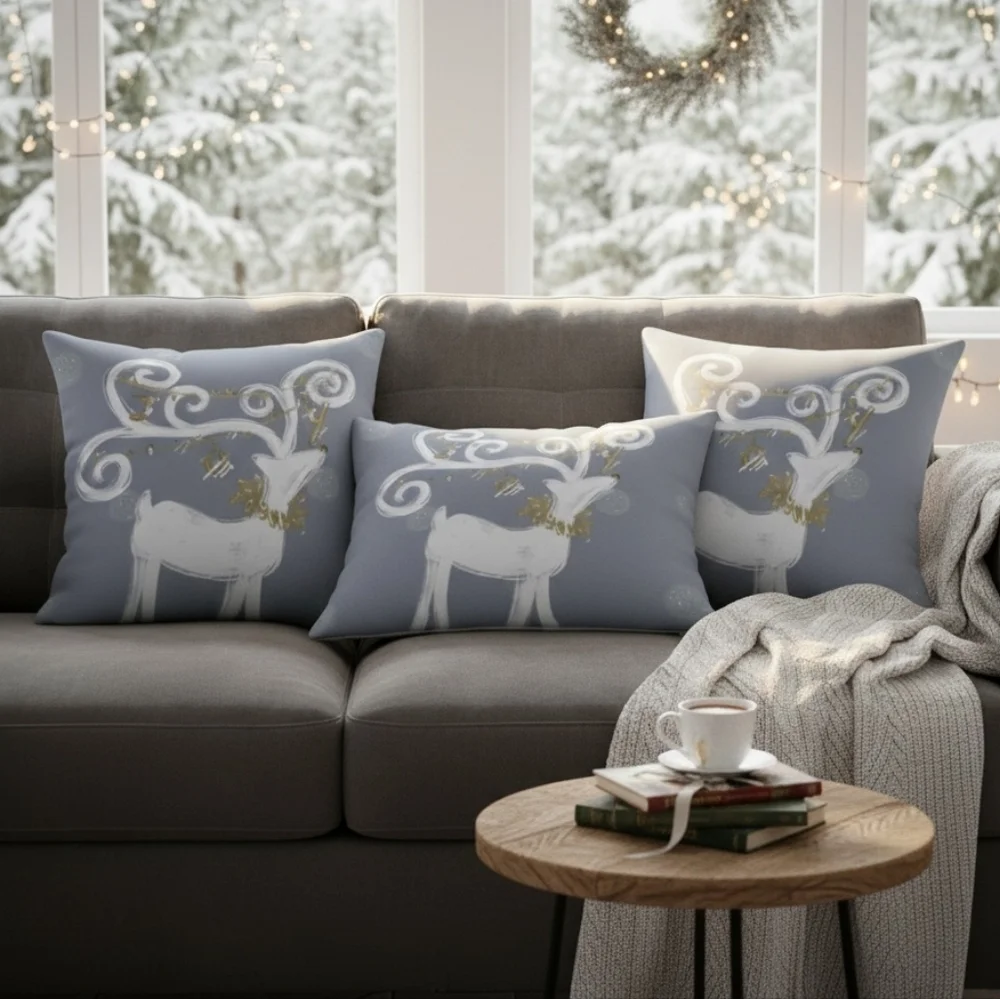 Holiday Decor 3 Piece Christmas Cushion Cover Whimsical Reindeer 3 Piece Set